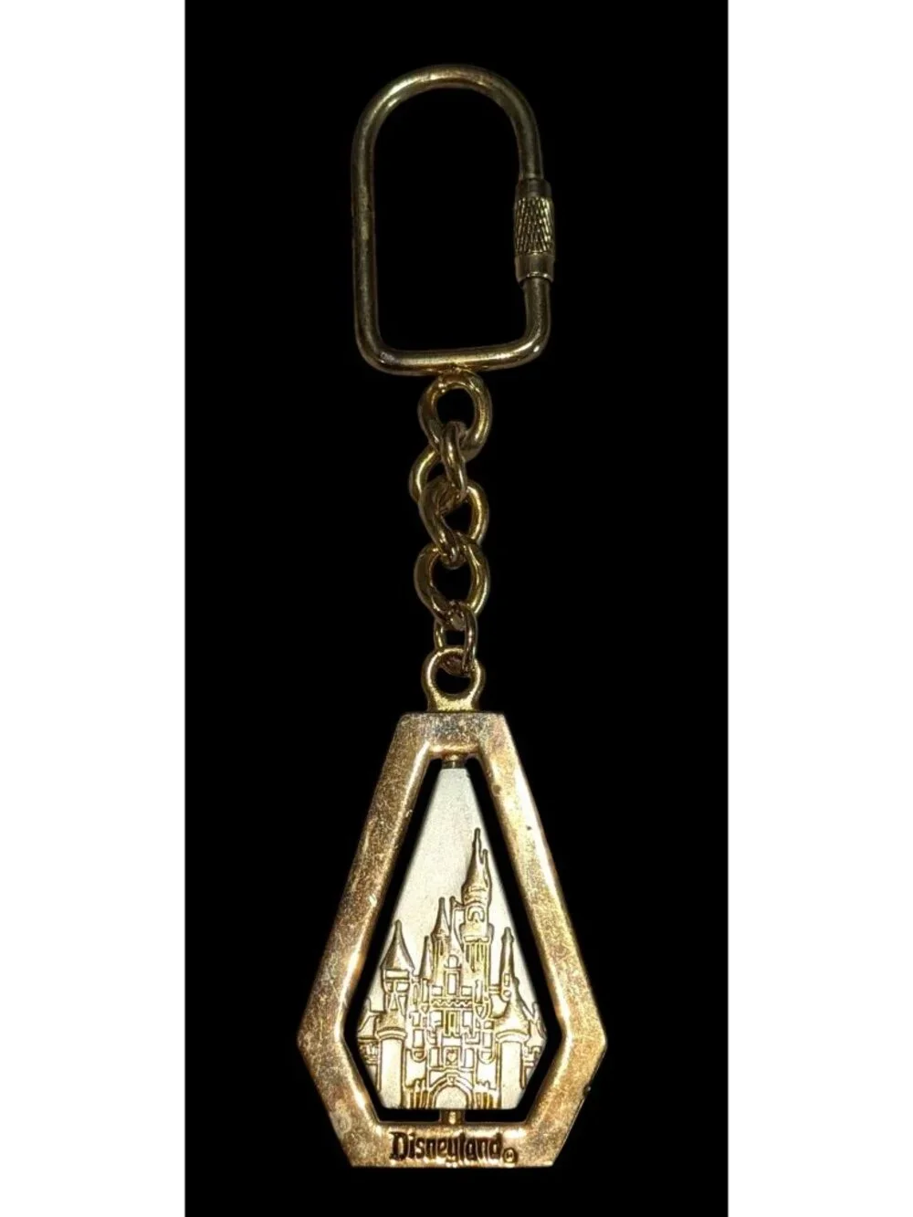 Y2K Disney Disneyland Tinker Bell Spinning Castle Gold Tone Keychain